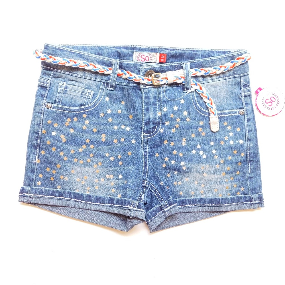 Patriotic Star Denim Jean Shortie Shorts 12 16 NWT